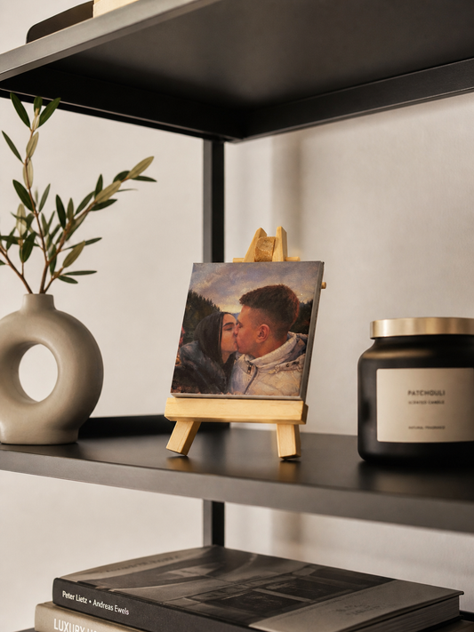 Mini tablou foto personalizat – print canvas + chevalet din lemn
