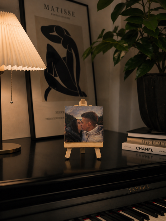 Mini tablou foto personalizat – print canvas + chevalet din lemn